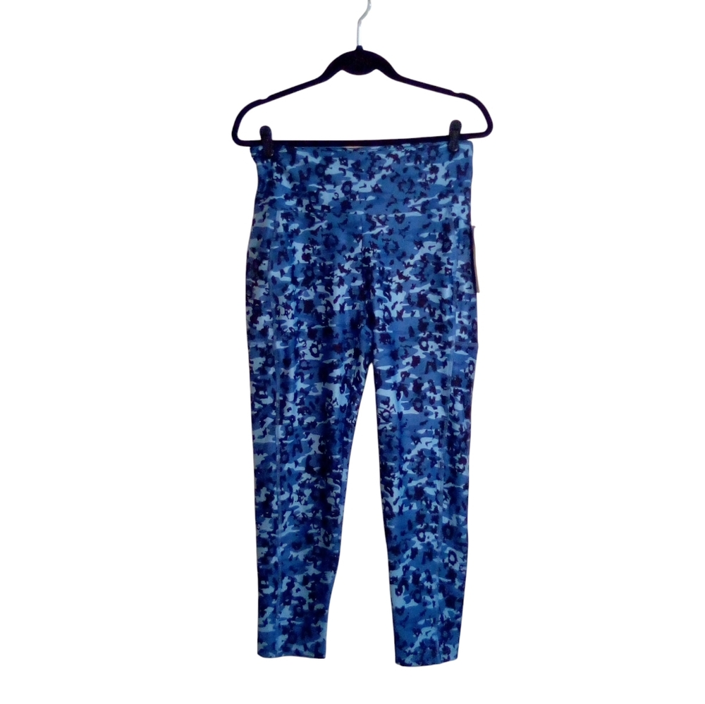 Bally Total Fitness Blue Multi High Rise Leggings Abstract Animal Print Size XL